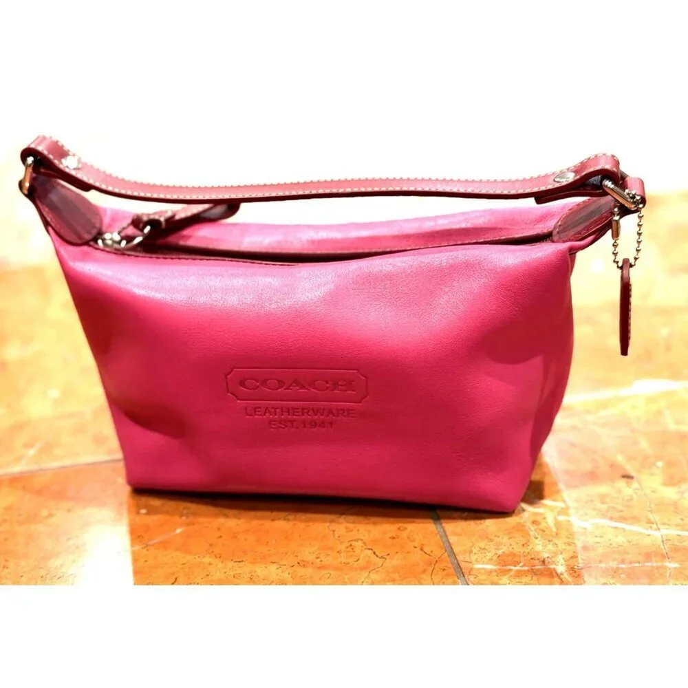 COACH 1941 DEMI LEATHERWARE FUCHSIA PINK RED LEATHER BAGUETTE CHARM TAG NEW NWOT